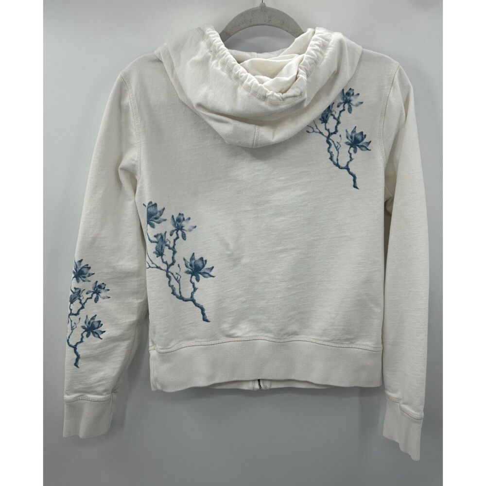 Vintage Y2K White Blue Zip Up Hoodie Sweatshirt L Japan Cotton - Picture 3 of 4